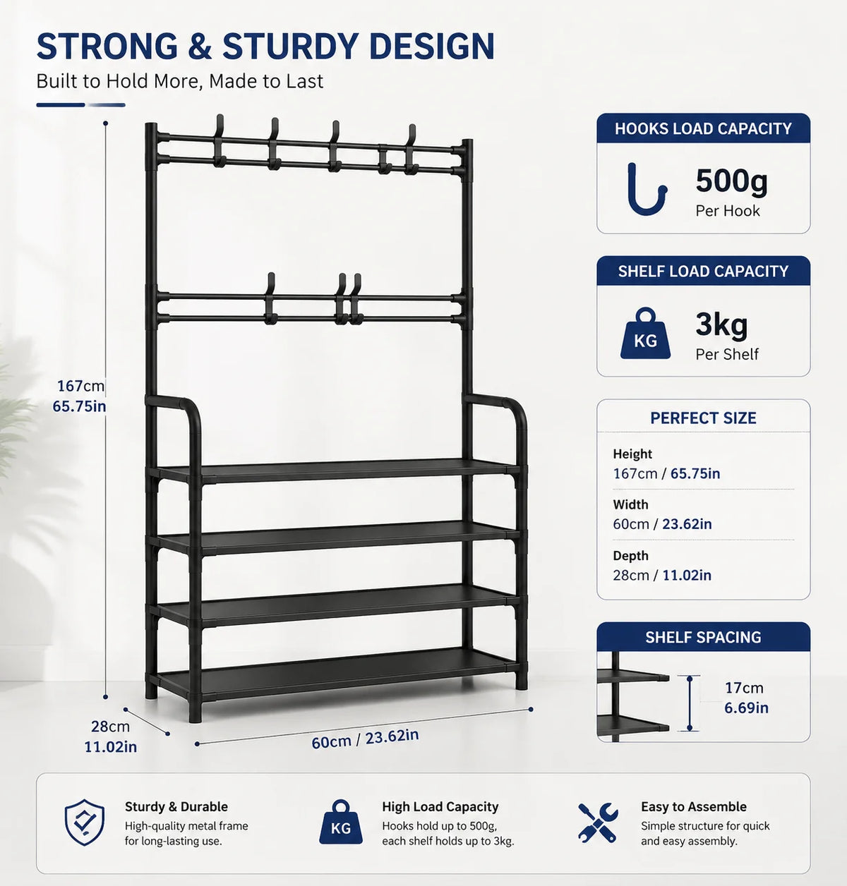 Folding Shoe Rack with Coat Rack