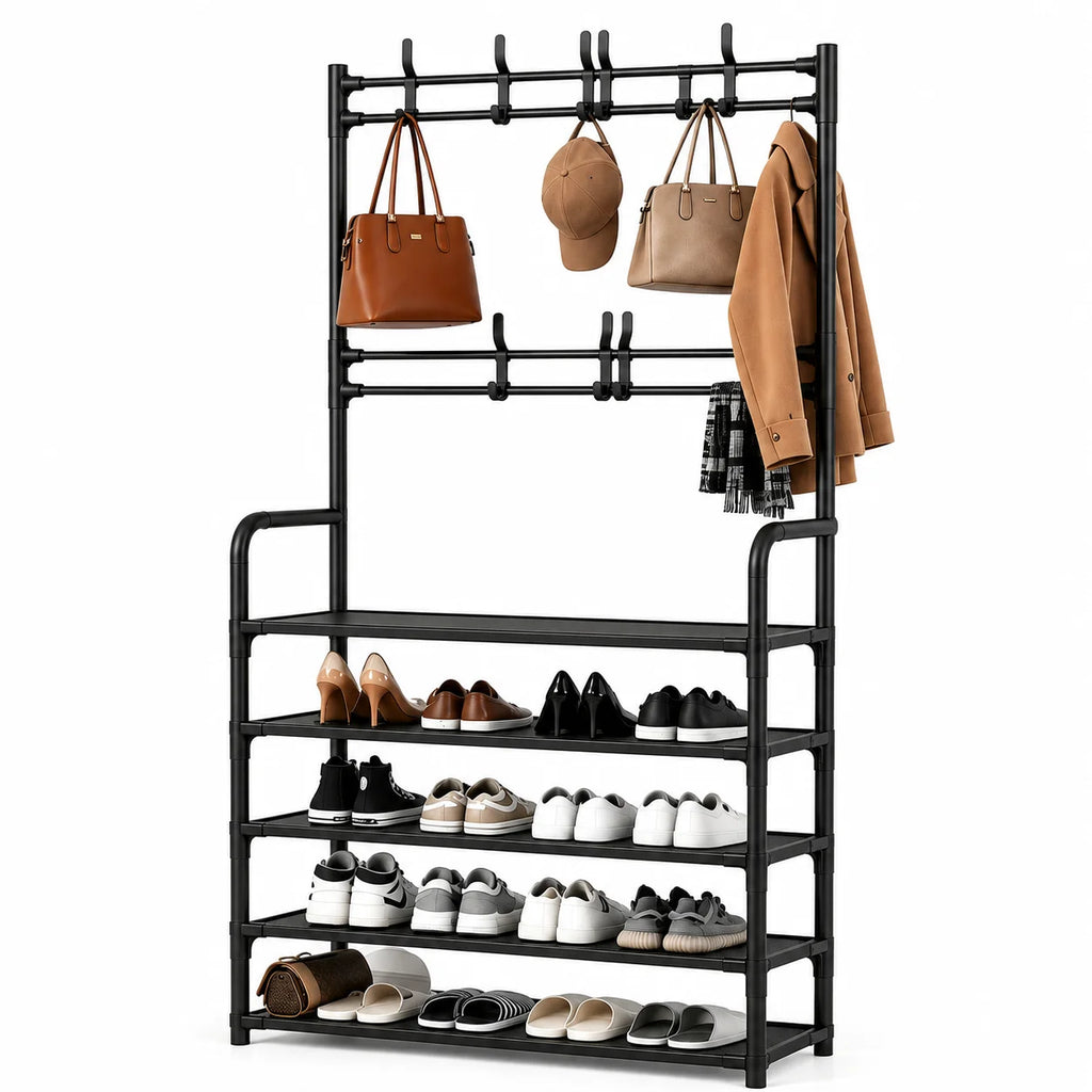 Folding Shoe Rack with Coat Rack