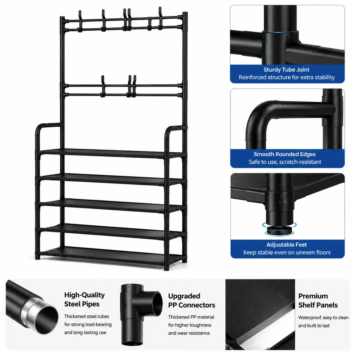Folding Shoe Rack with Coat Rack