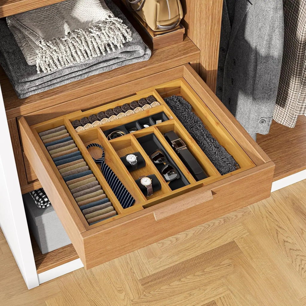 Adjustable Bamboo Silverware Drawer Organizer