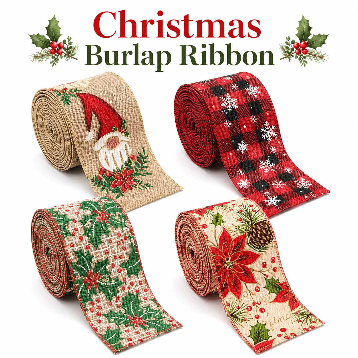 Christmas Burlap Wired Ribbon
