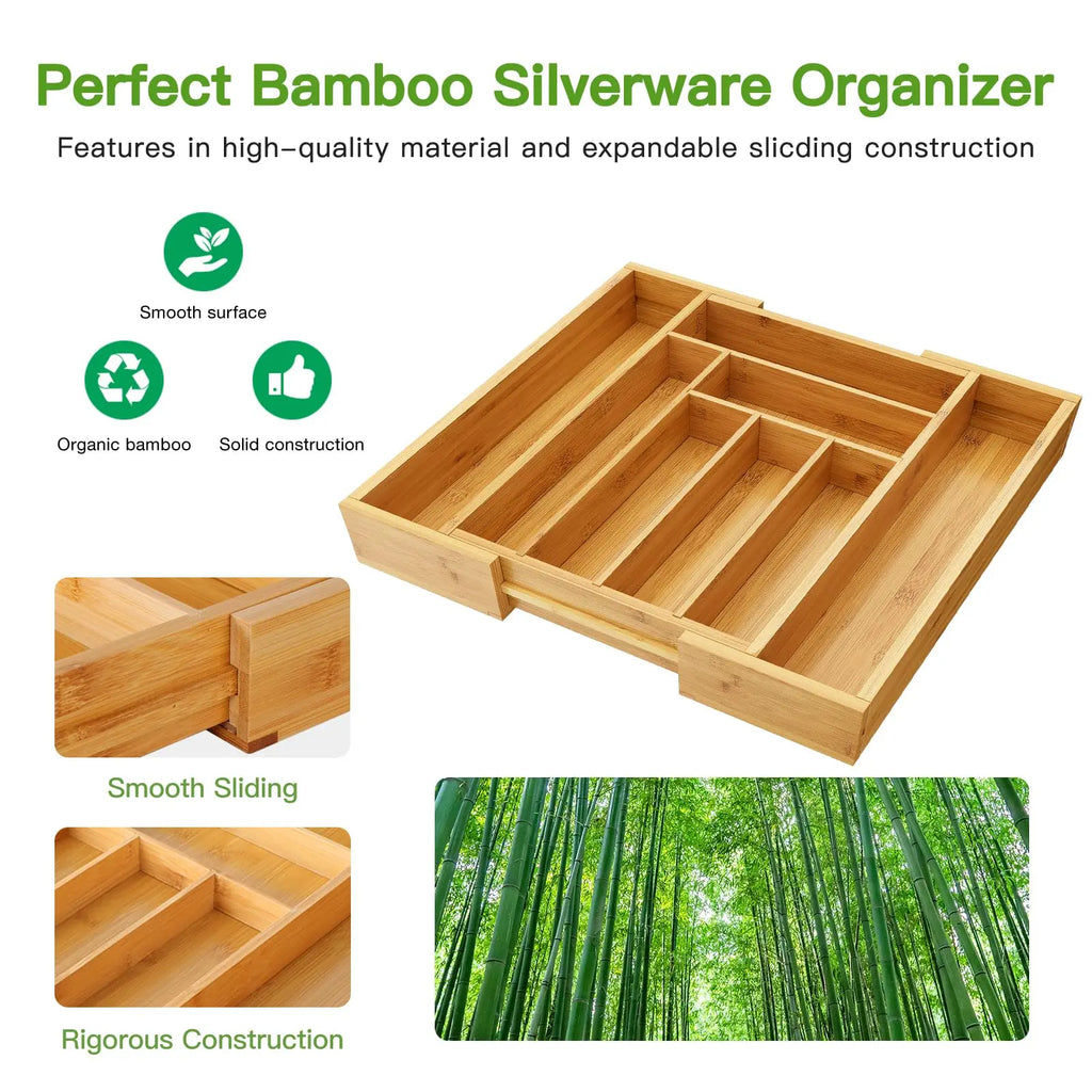 Adjustable Bamboo Silverware Drawer Organizer