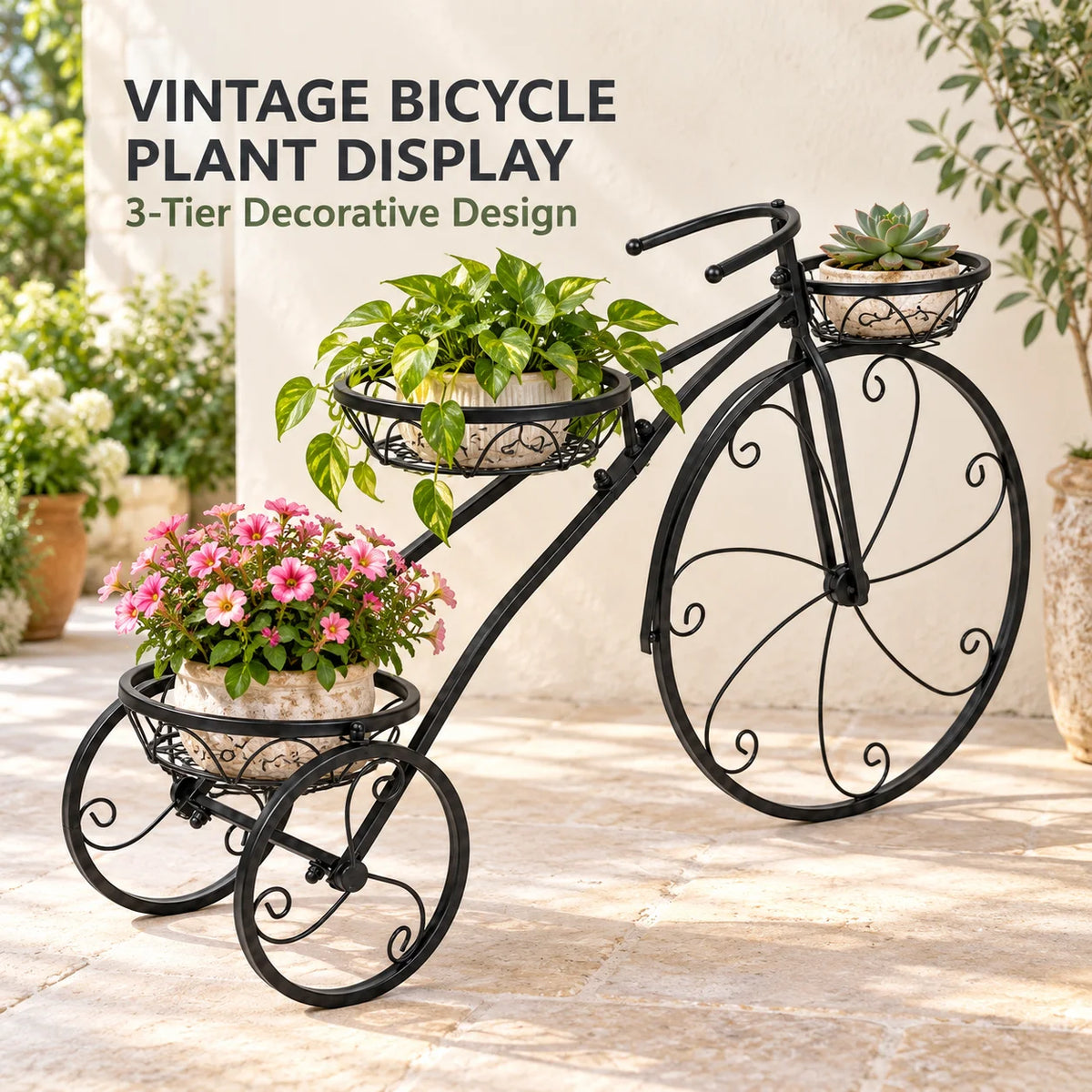 3 Tier Bicycle Shaped Iron Plant Stand