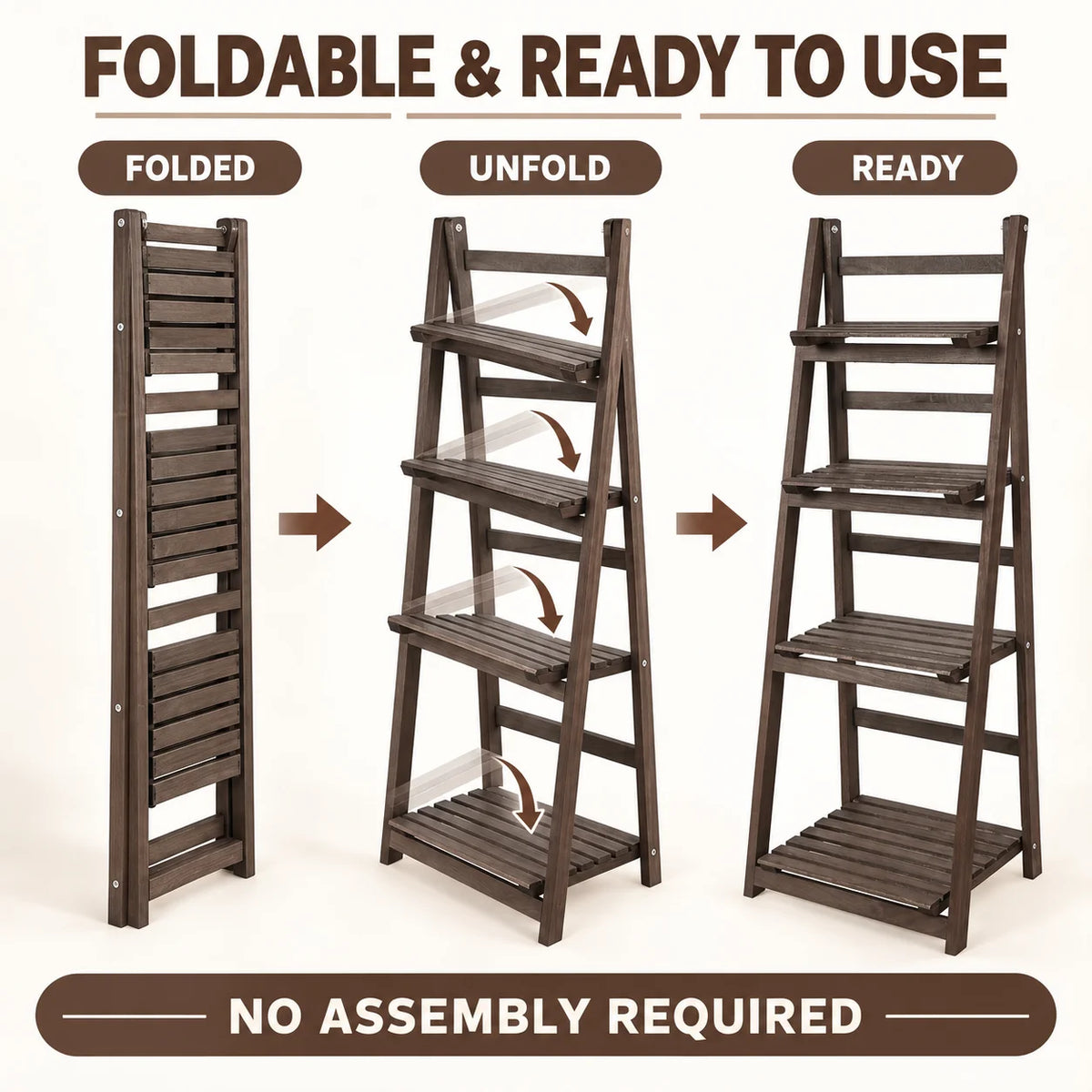 4 Tier Foldable Wooden Ladder Shelf