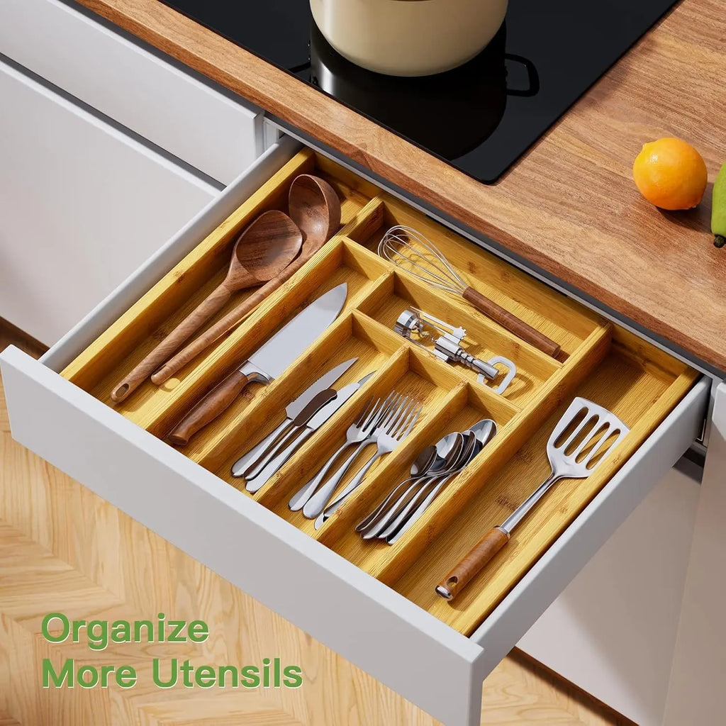 Adjustable Bamboo Silverware Drawer Organizer