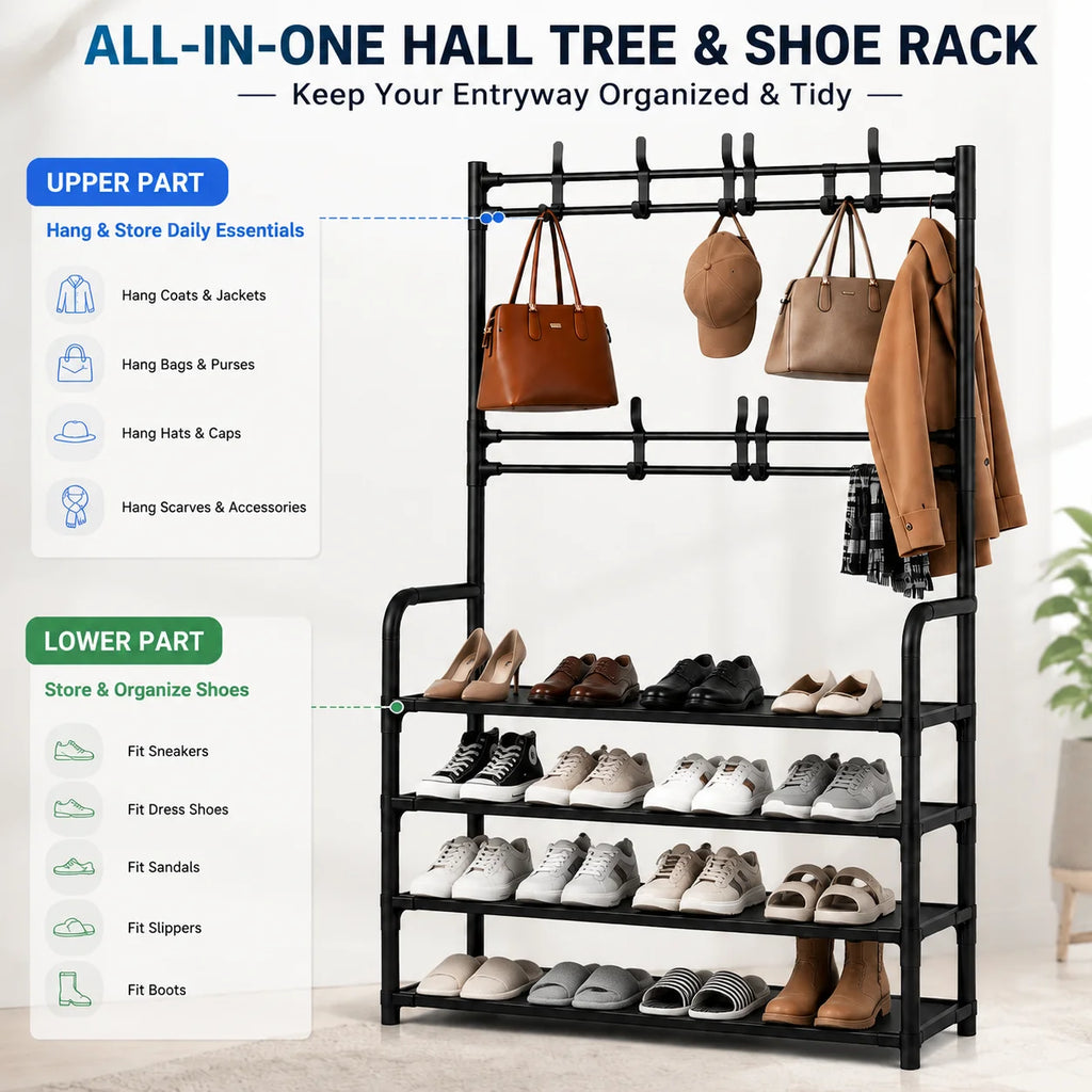 Folding Shoe Rack with Coat Rack