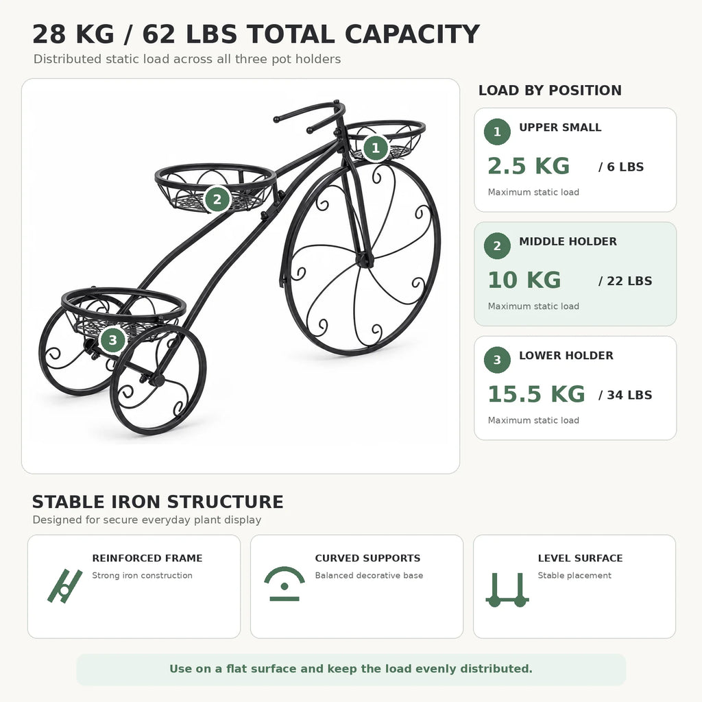 3 Tier Bicycle Shaped Iron Plant Stand