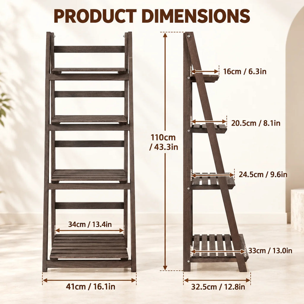 4 Tier Foldable Wooden Ladder Shelf