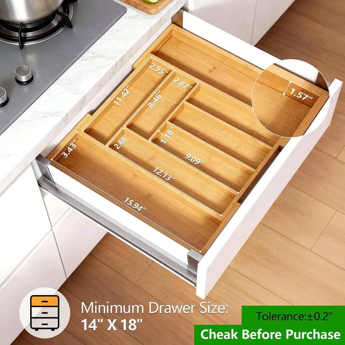 Adjustable Bamboo Silverware Drawer Organizer