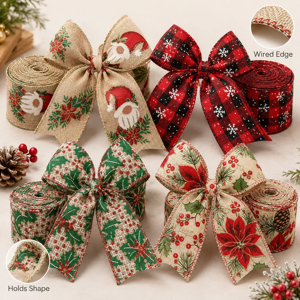 Christmas Burlap Wired Ribbon