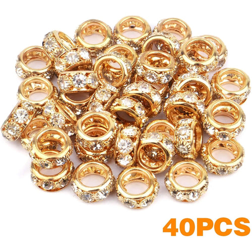 40pcs Rhinestone European Spacer Beads