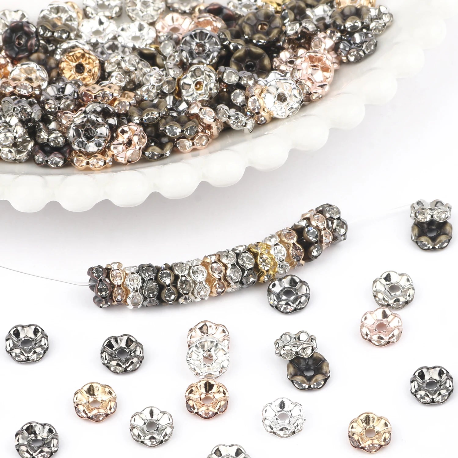 50pc/Lot 6mm 8mm 10mm AB Color  Rhinestone Ball Shape Loose Beads Metal Crystal Beads for Jewelry Making DIY Accessories