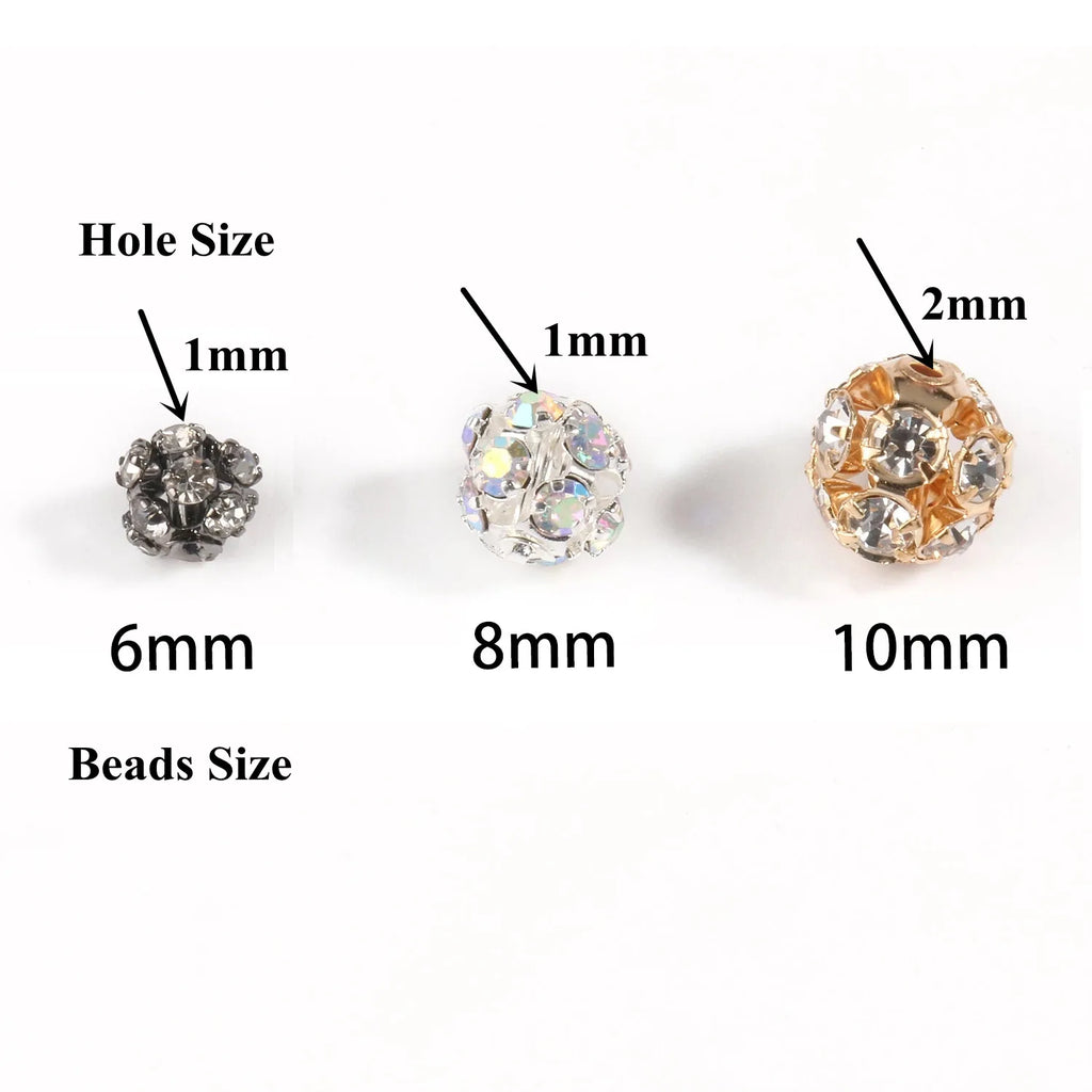 50pc/Lot 6mm 8mm 10mm AB Color  Rhinestone Ball Shape Loose Beads Metal Crystal Beads for Jewelry Making DIY Accessories