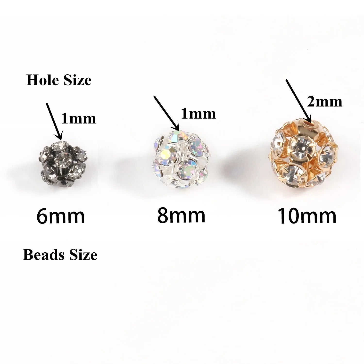 50pc/Lot 6mm 8mm 10mm AB Color  Rhinestone Ball Shape Loose Beads Metal Crystal Beads for Jewelry Making DIY Accessories