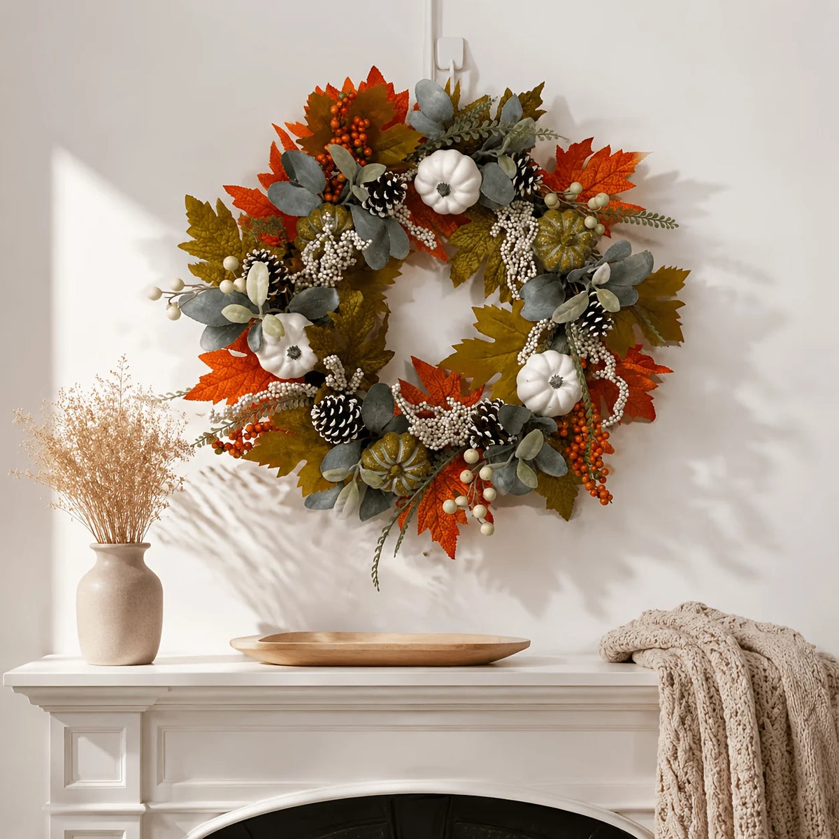 Fall Artificial Pumpkin Wreath