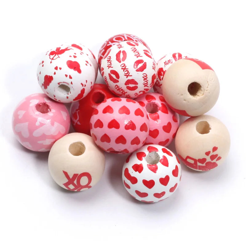 Valentine's Day Wood Beads