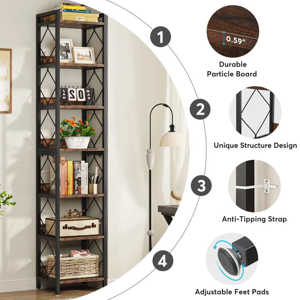 7 Tier Tall Narrow Bookshelf