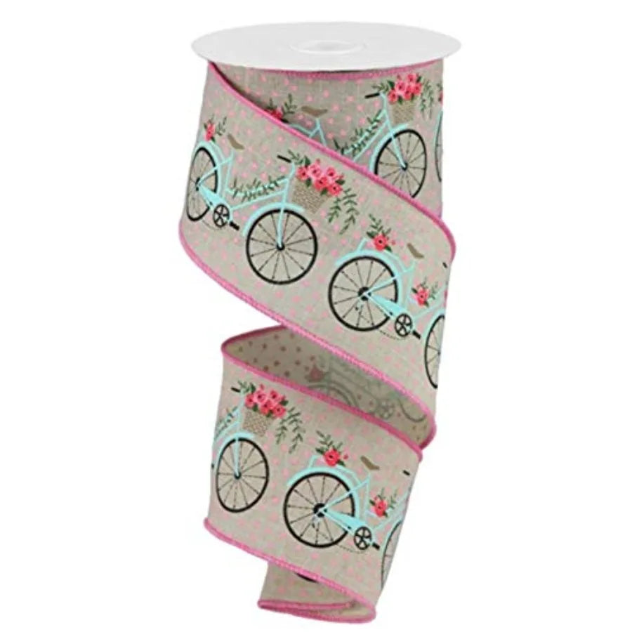 Bicycle On Royal Burlap Wired Ribbon