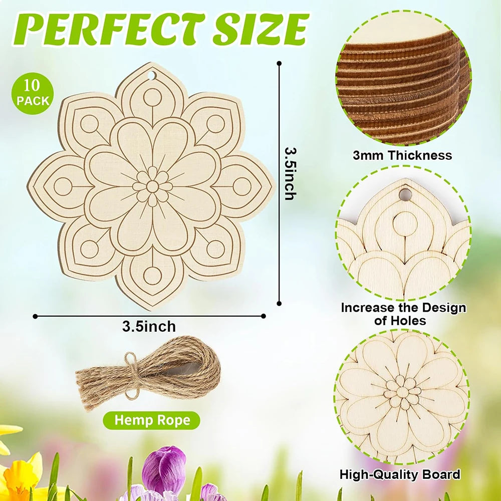 Unfinished Wooden Flower Ornaments