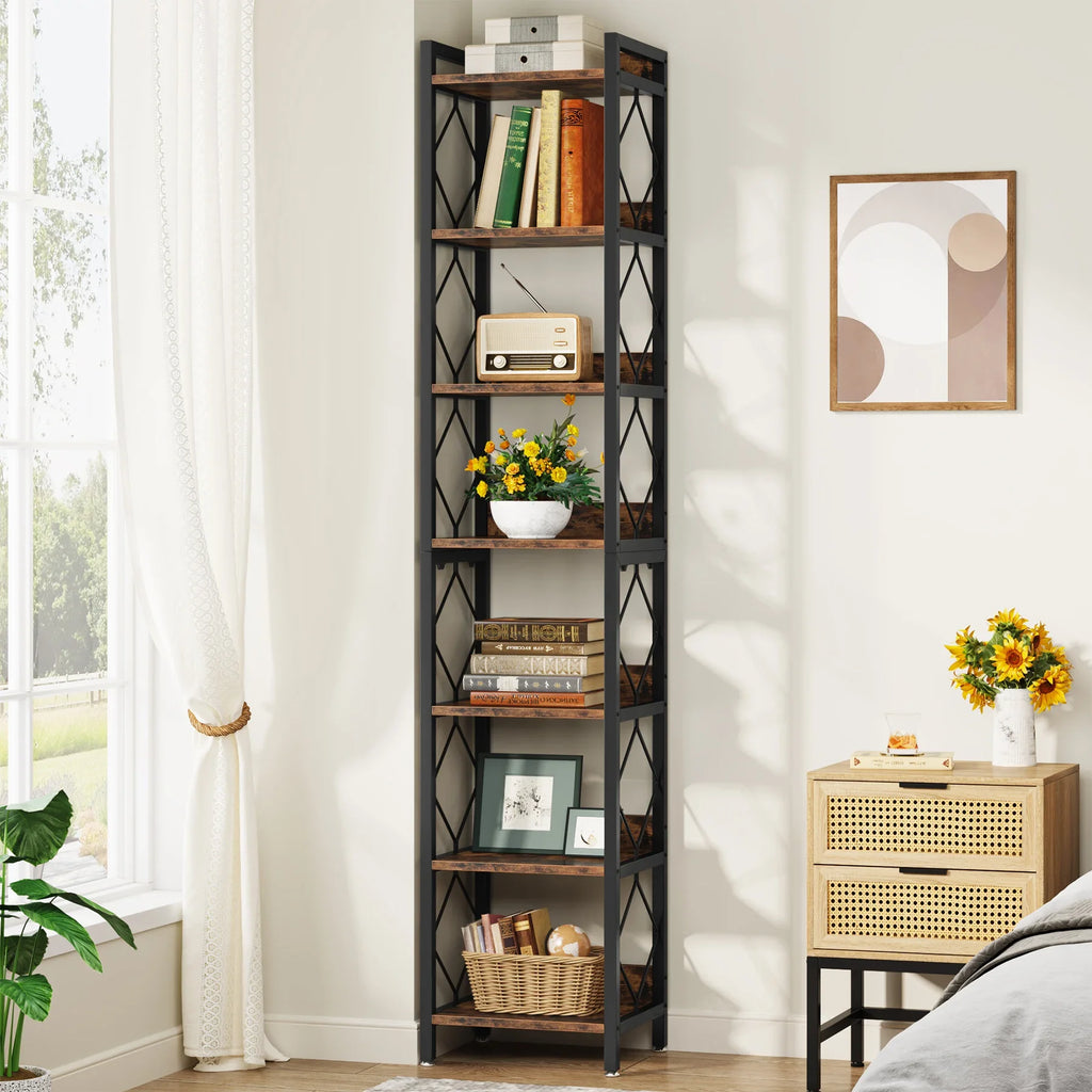 7 Tier Tall Narrow Bookshelf