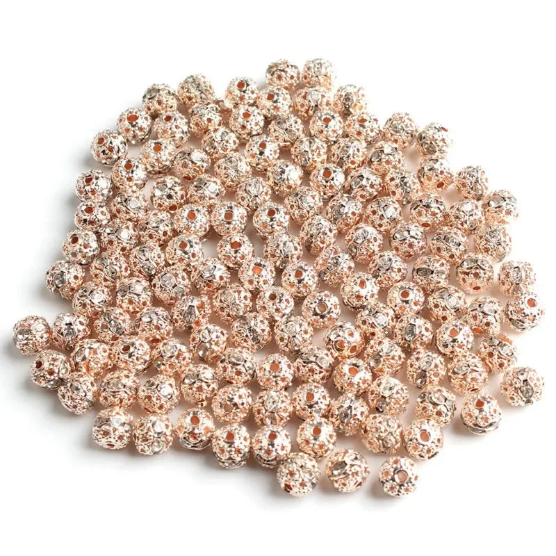50pc/Lot 6mm 8mm 10mm AB Color  Rhinestone Ball Shape Loose Beads Metal Crystal Beads for Jewelry Making DIY Accessories