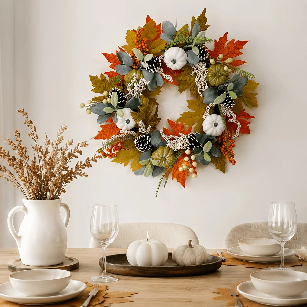 Fall Artificial Pumpkin Wreath
