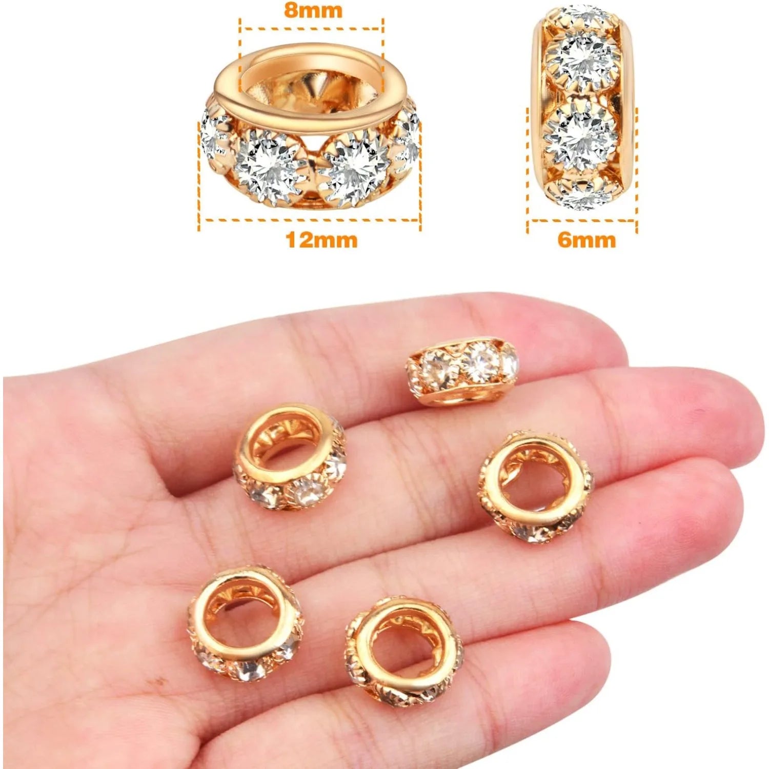 40pcs Rhinestone European Spacer Beads