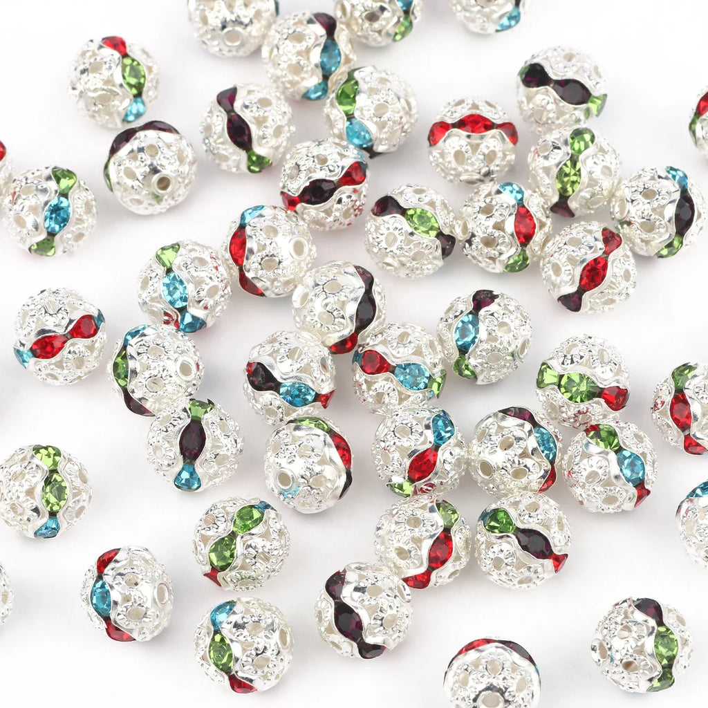 50pc/Lot 6mm 8mm 10mm AB Color  Rhinestone Ball Shape Loose Beads Metal Crystal Beads for Jewelry Making DIY Accessories