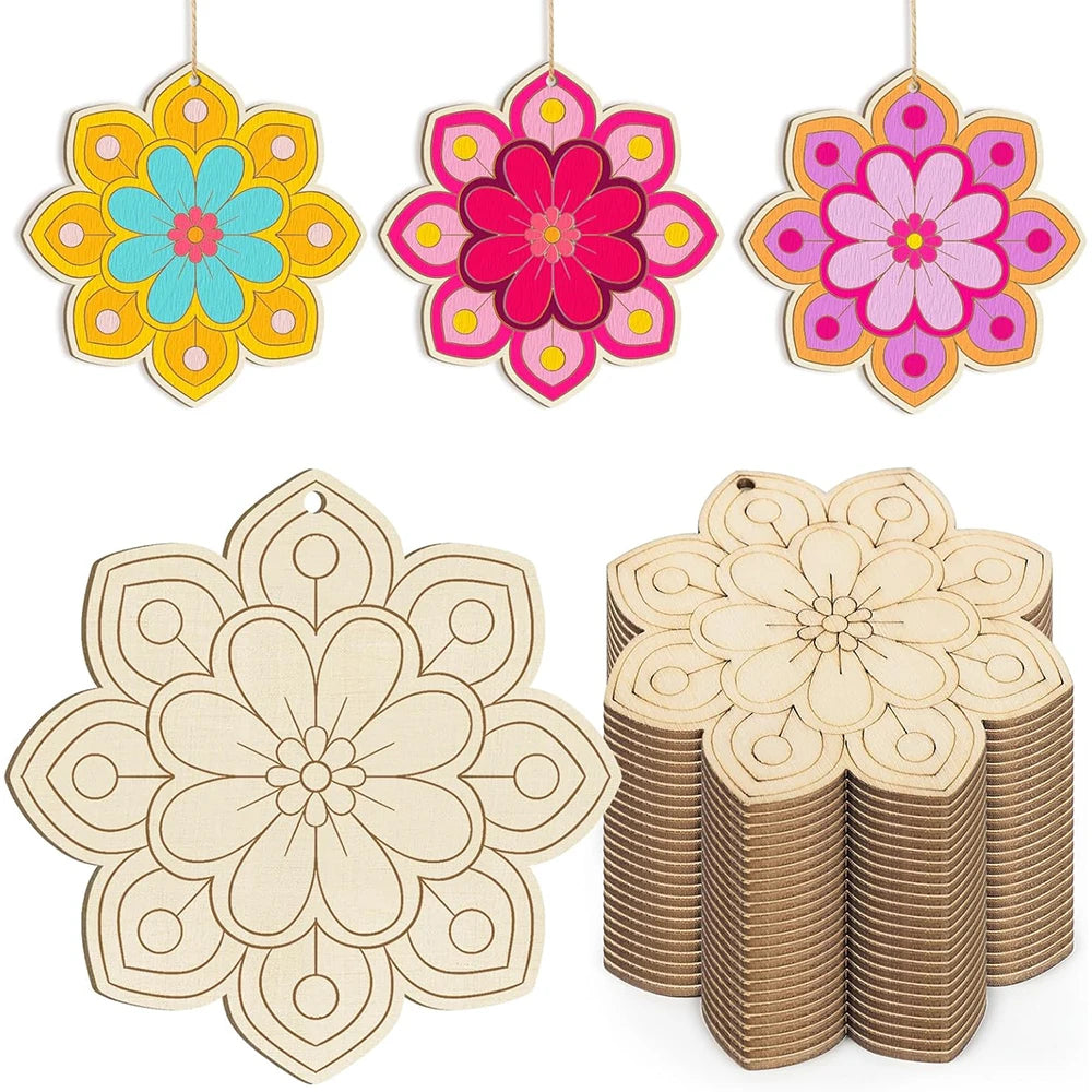 Unfinished Wooden Flower Ornaments
