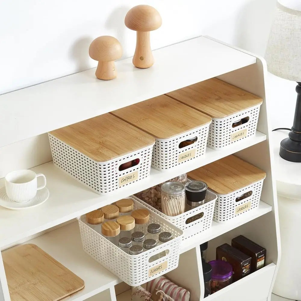 Plastic Storage Bins with Bamboo Lids