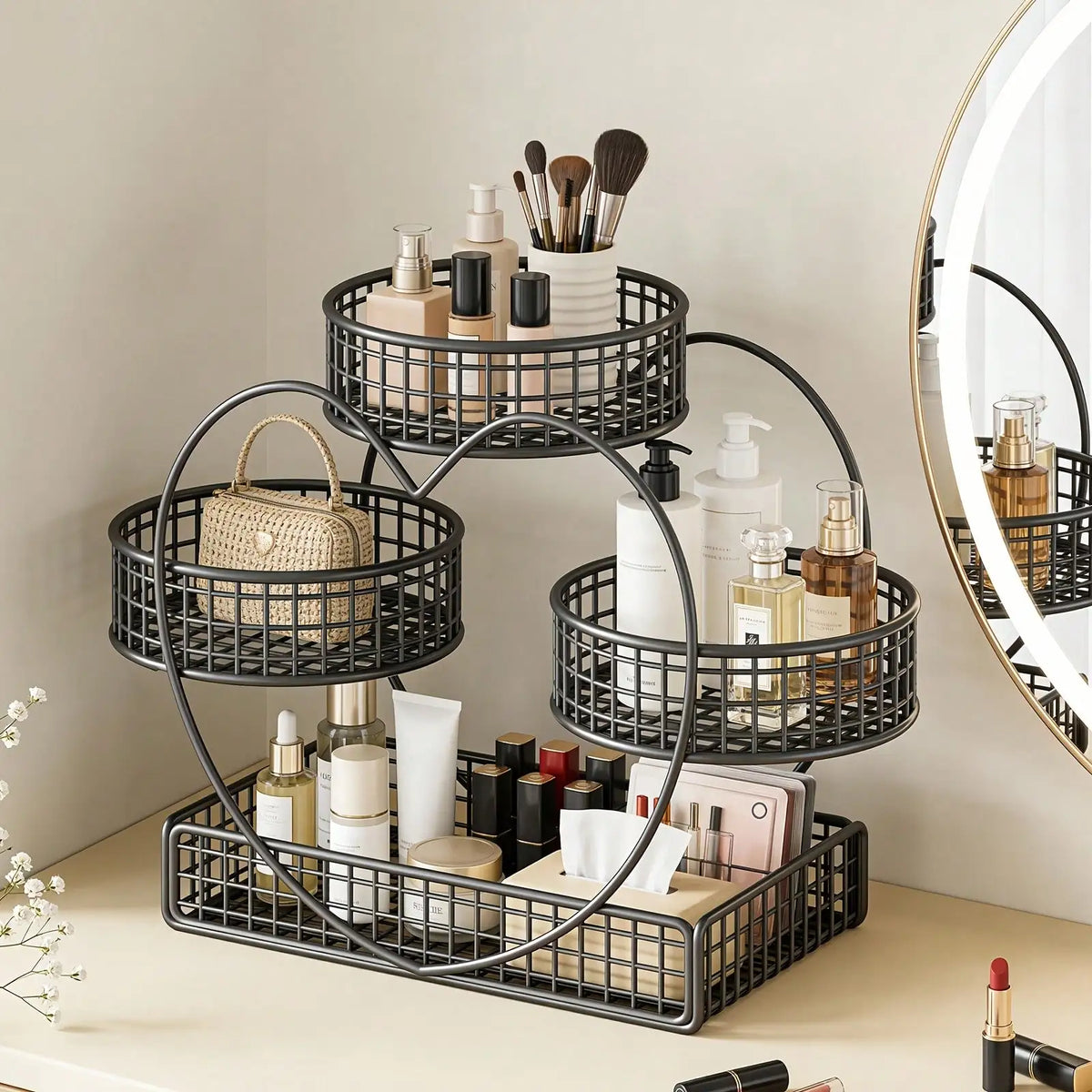 3 Tier Heart Shape Metal Makeup Organizer