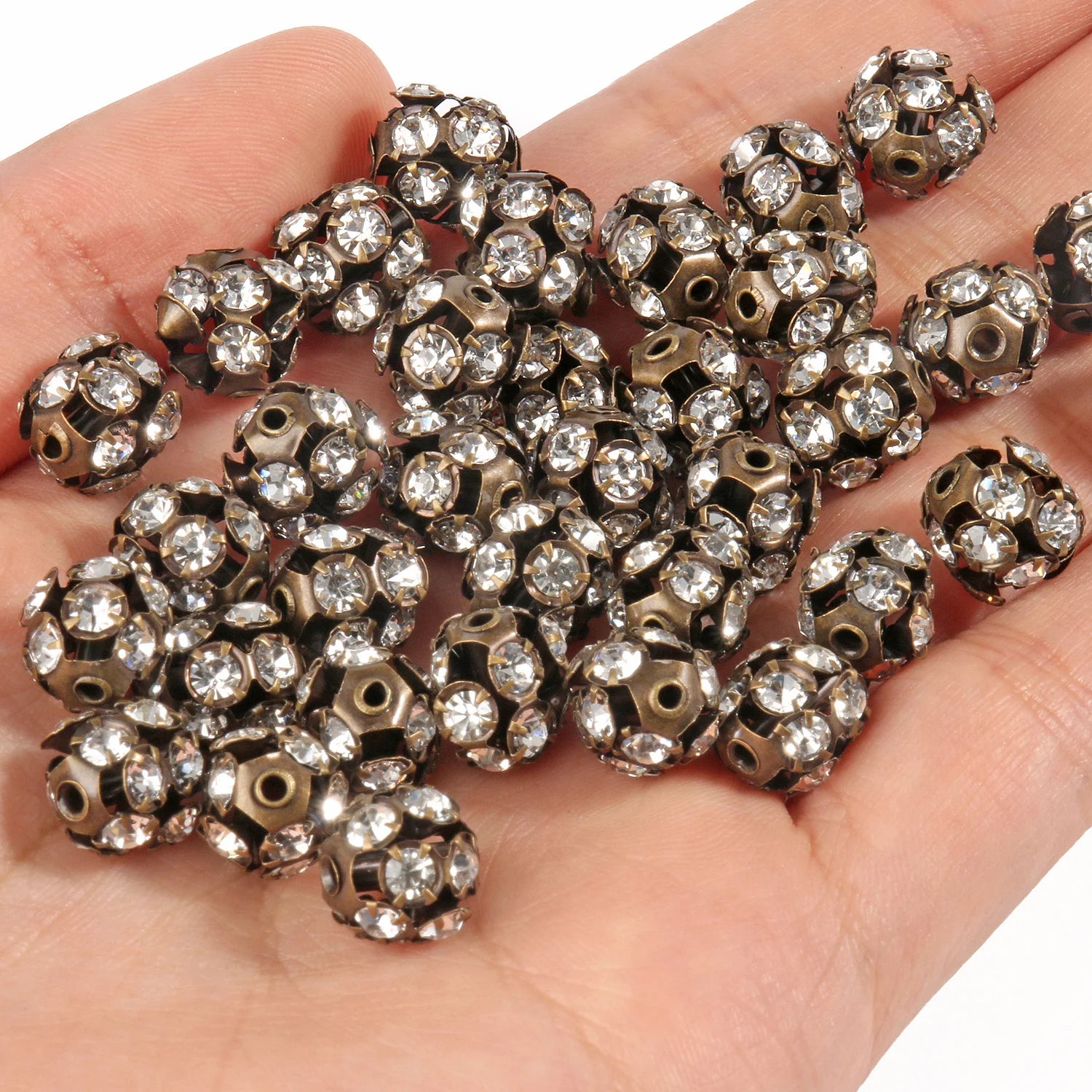 50pc/Lot 6mm 8mm 10mm AB Color  Rhinestone Ball Shape Loose Beads Metal Crystal Beads for Jewelry Making DIY Accessories
