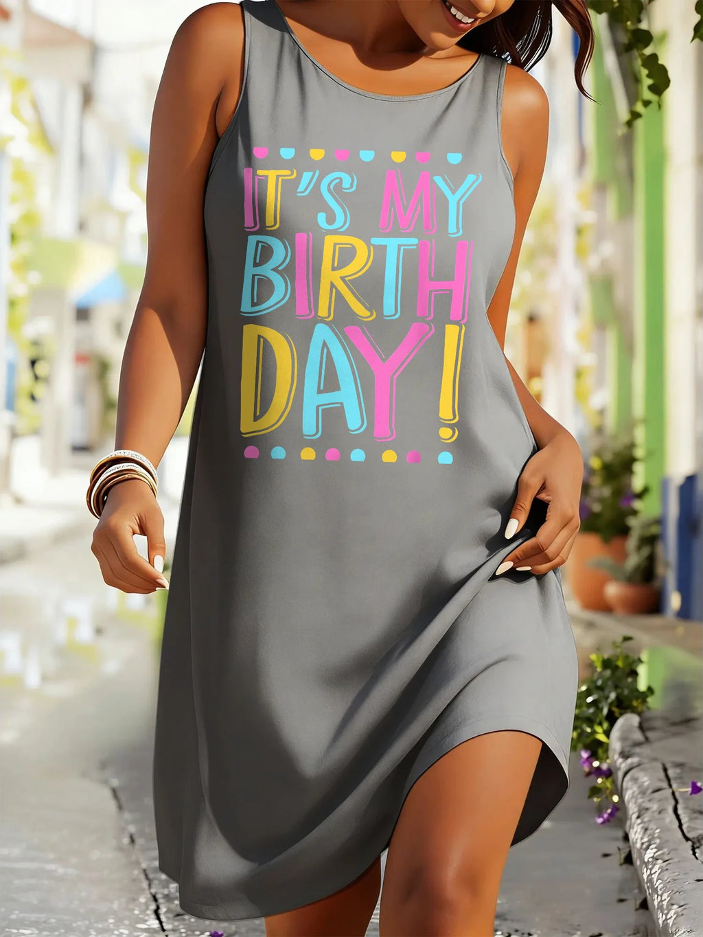 It's My Birthday Sleeveless Crew Neck Dress