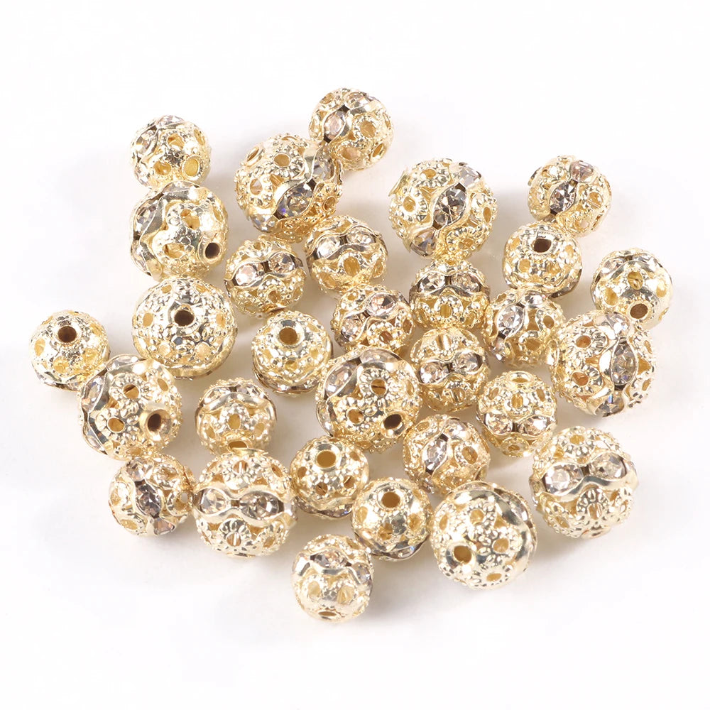 50pc/Lot 6mm 8mm 10mm AB Color  Rhinestone Ball Shape Loose Beads Metal Crystal Beads for Jewelry Making DIY Accessories