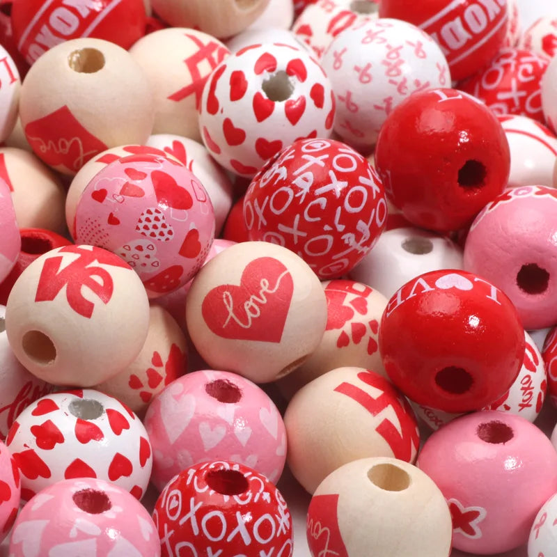 Valentine's Day Wood Beads