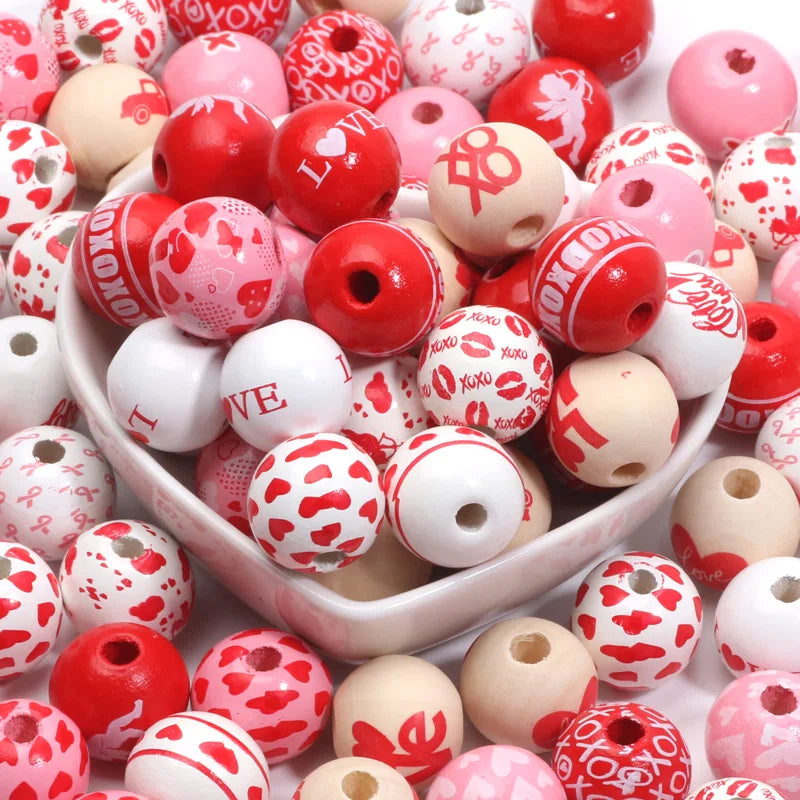 Valentine's Day Wood Beads