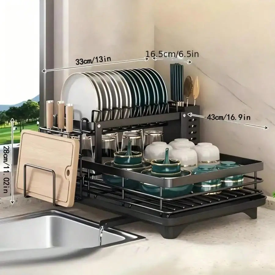 2 Tier Dish Drying Rack with Drainboard