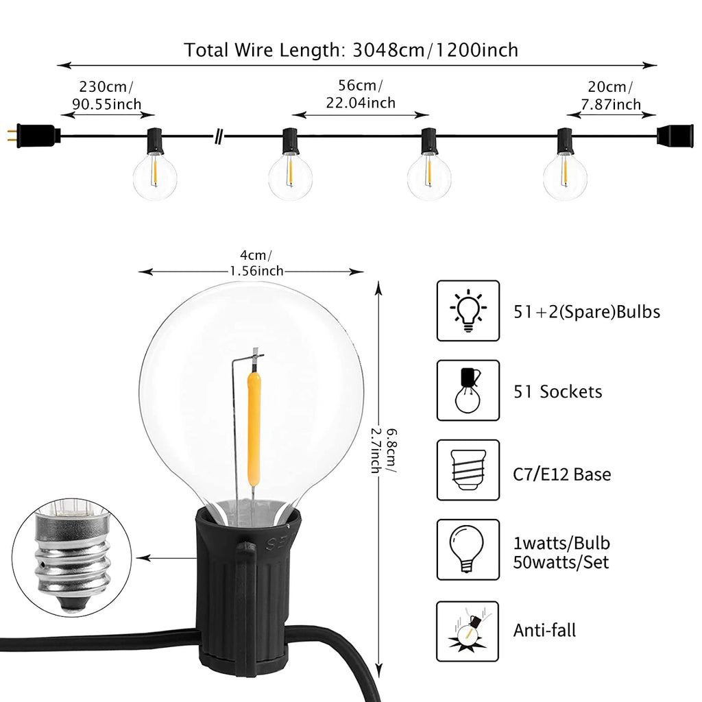 LED Globe String Lights Outdoor