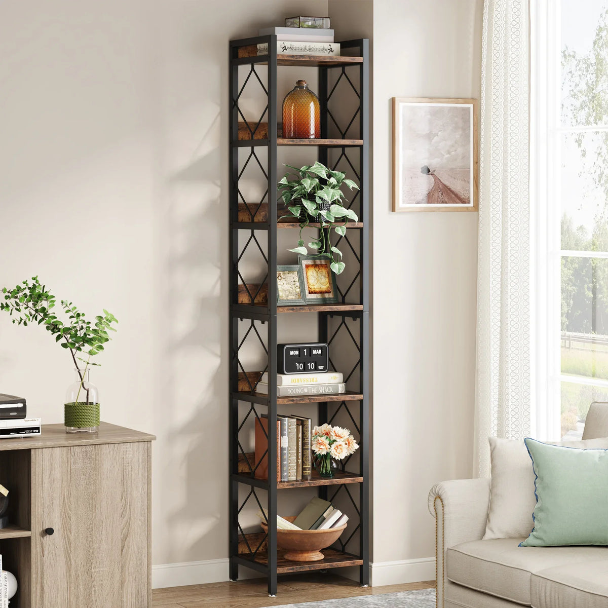 7 Tier Tall Narrow Bookshelf