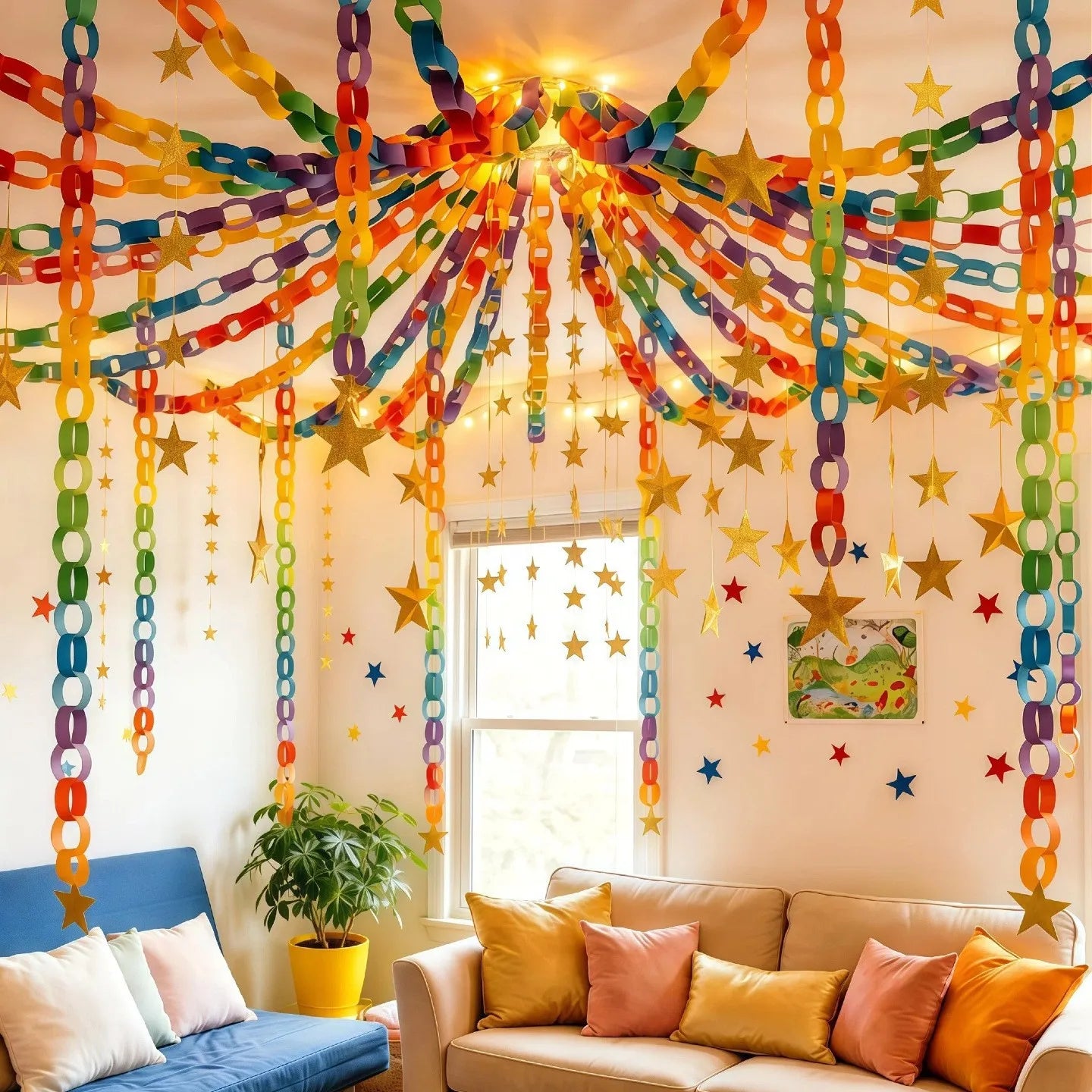 Rainbow Paper Chain Garland