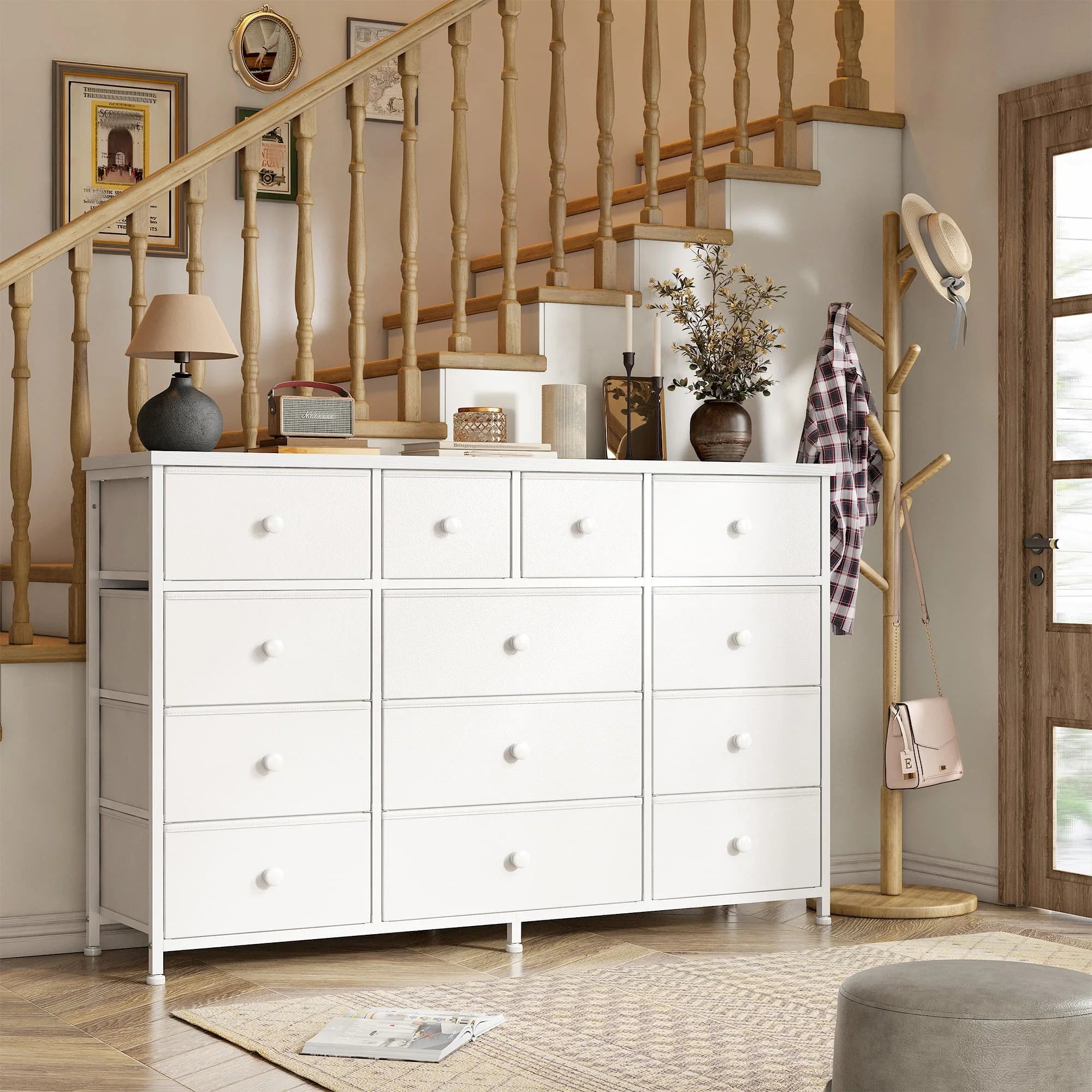 EnHomee 13-Drawer Storage Unit & TV Stand – 47" Wide Fabric Dresser with Wood Top – For Bedroom, Living Room, Hallway, Apartment