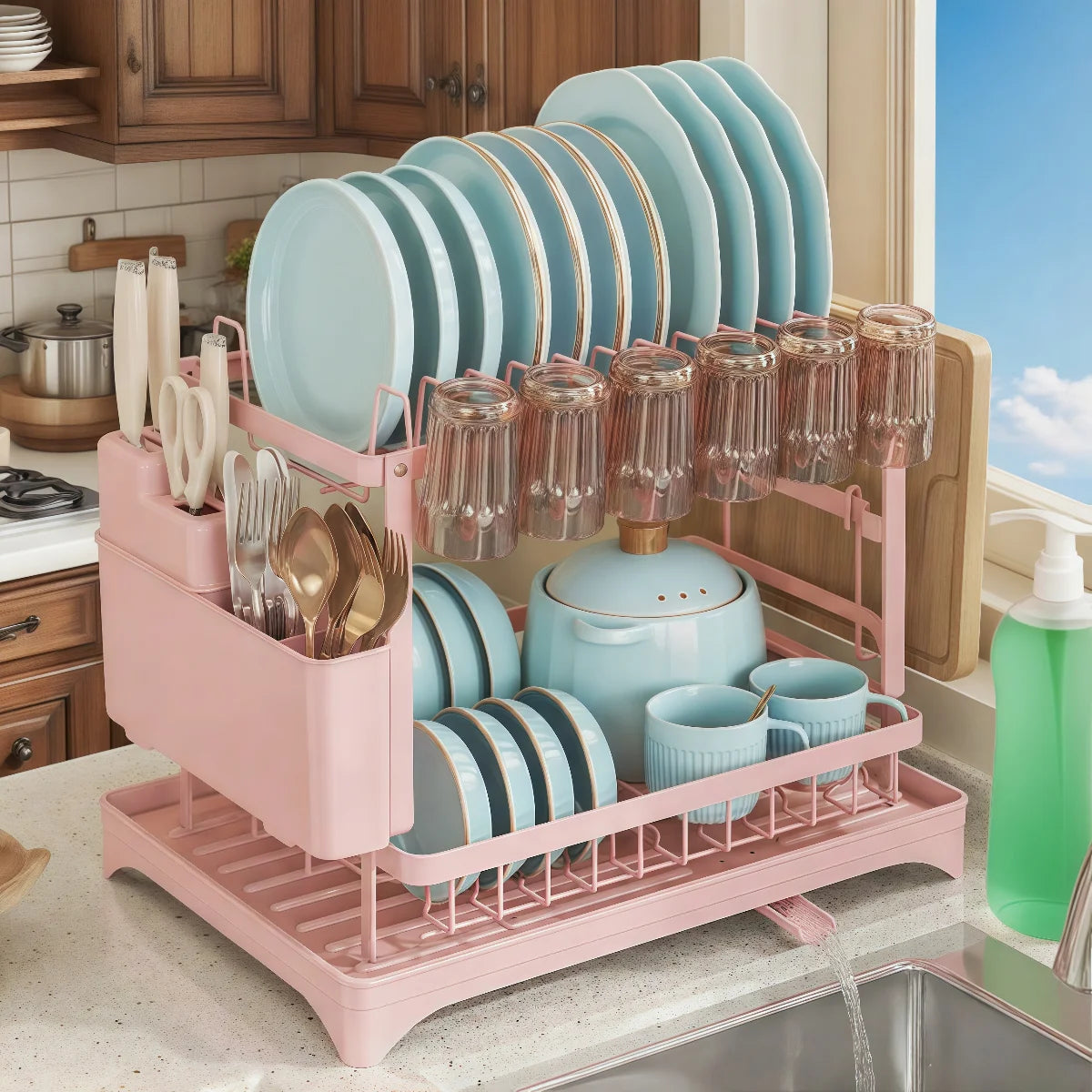 2-Tier Dish Racks with Drainboard