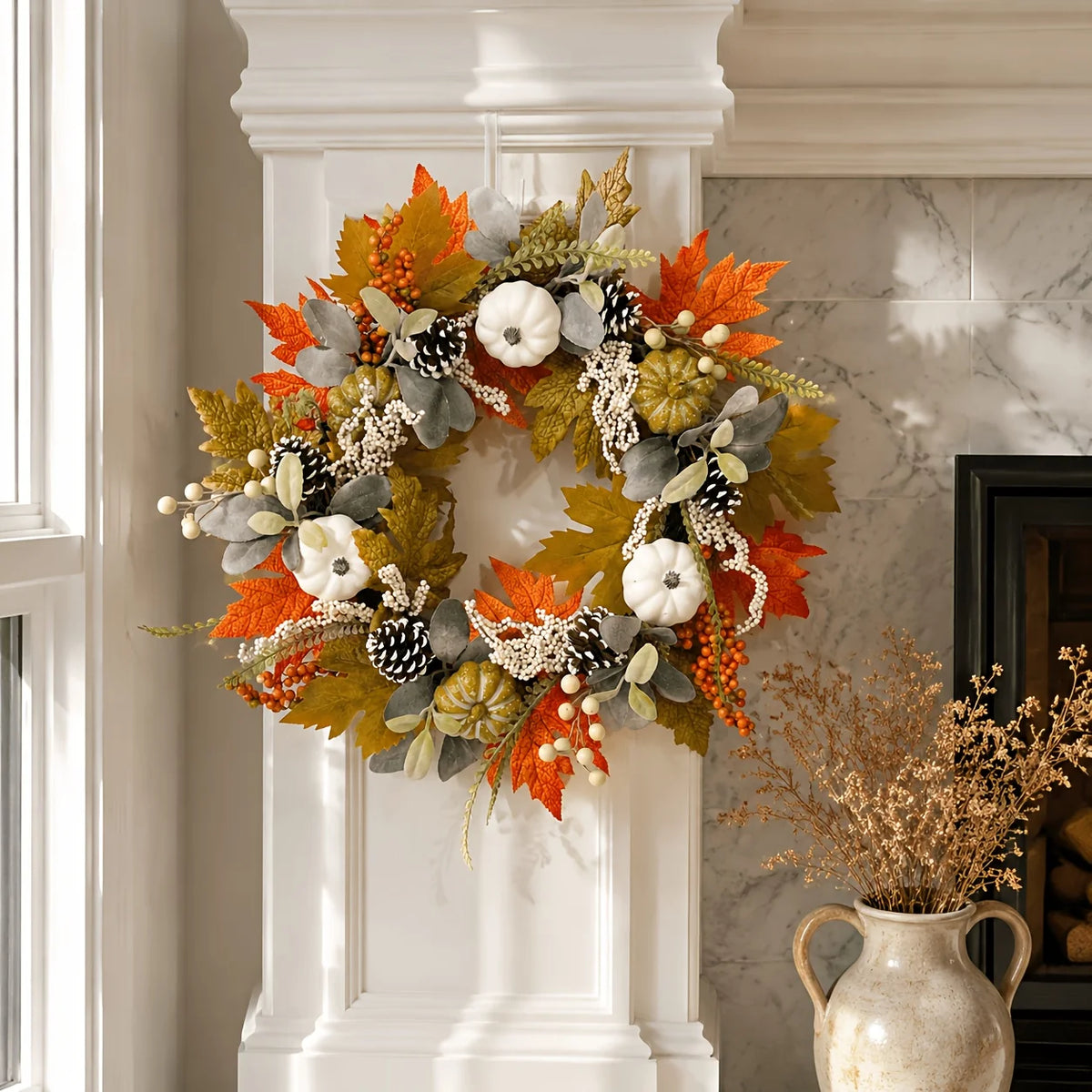 Fall Artificial Pumpkin Wreath