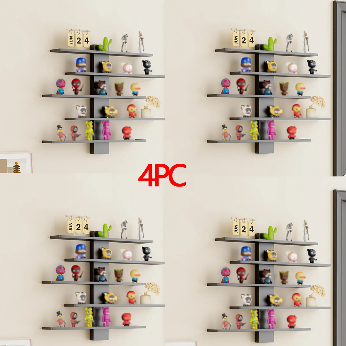 4-Piece Set of Floating Wall Racks
