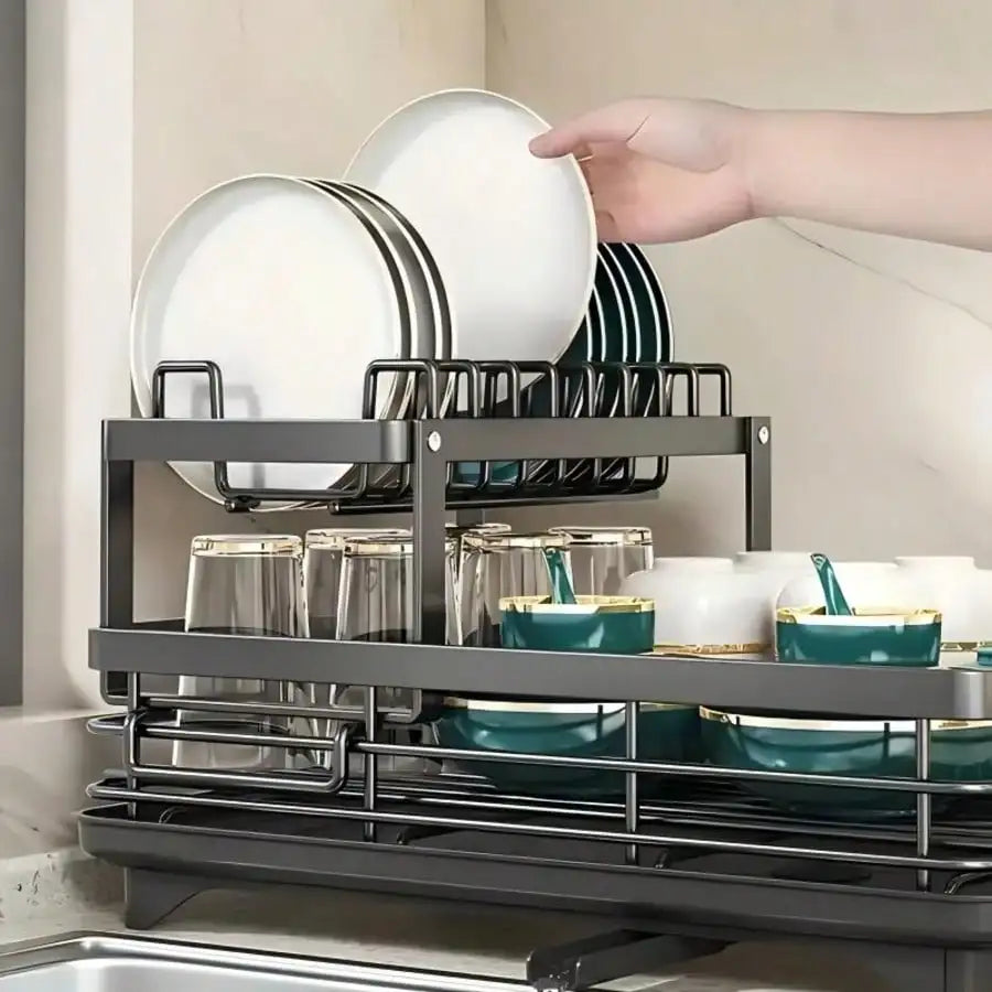 2 Tier Dish Drying Rack with Drainboard