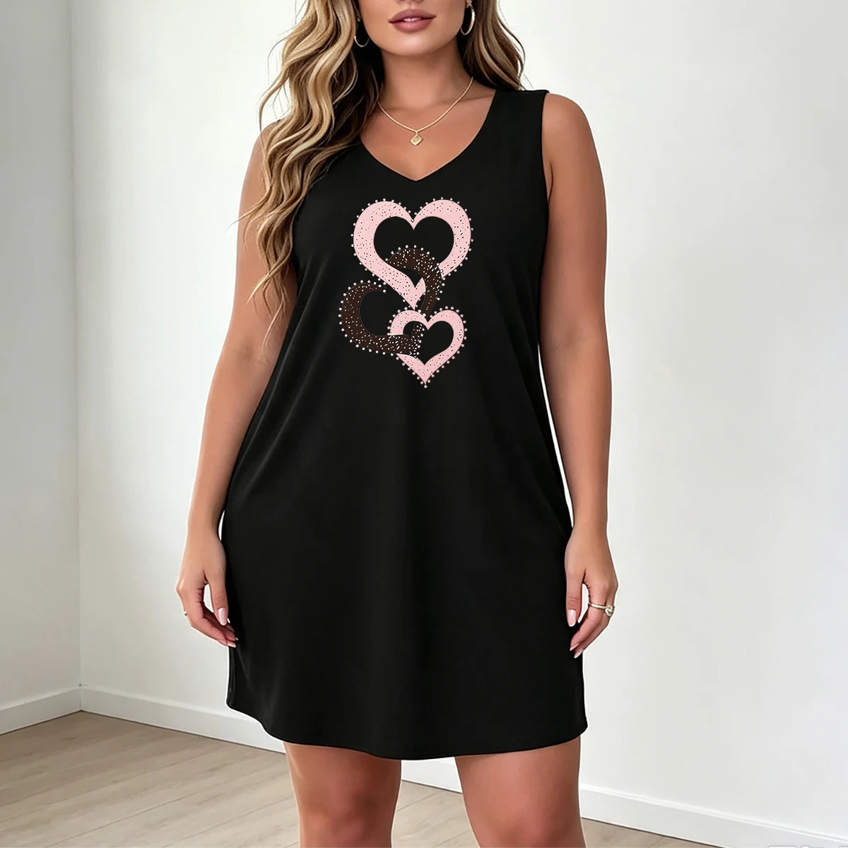 V-neck sleeveless casual dress.