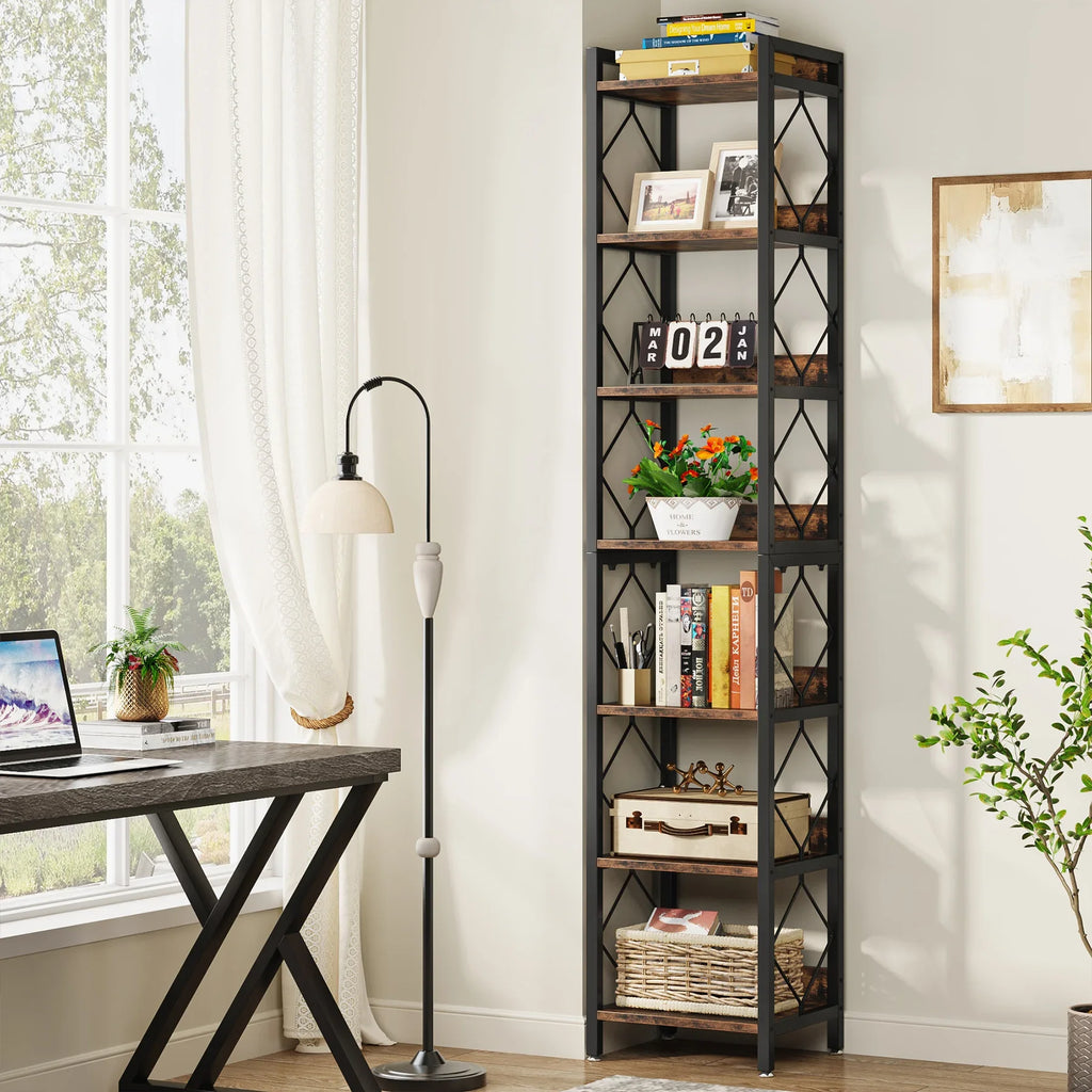 7 Tier Tall Narrow Bookshelf