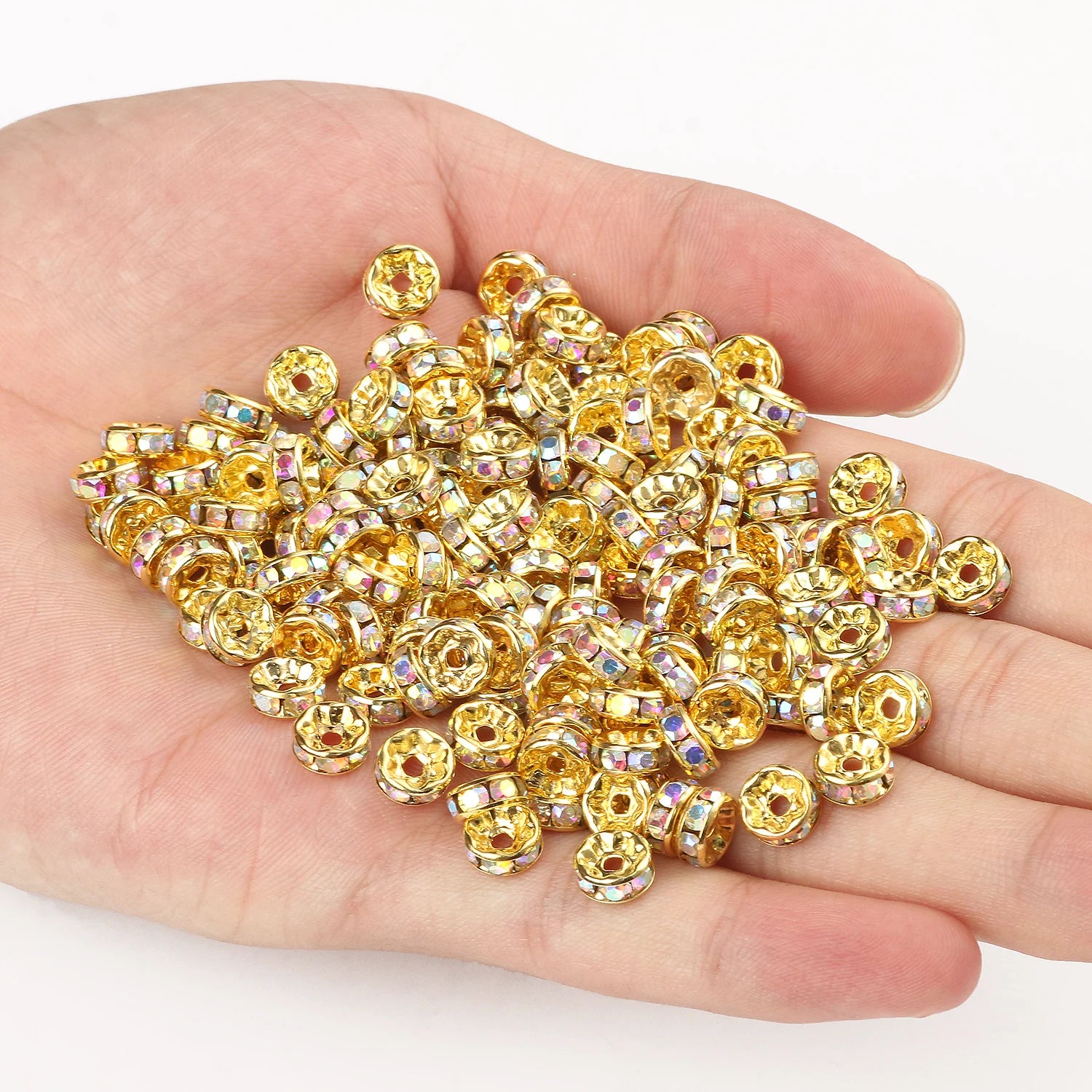 50pc/Lot 6mm 8mm 10mm AB Color  Rhinestone Ball Shape Loose Beads Metal Crystal Beads for Jewelry Making DIY Accessories