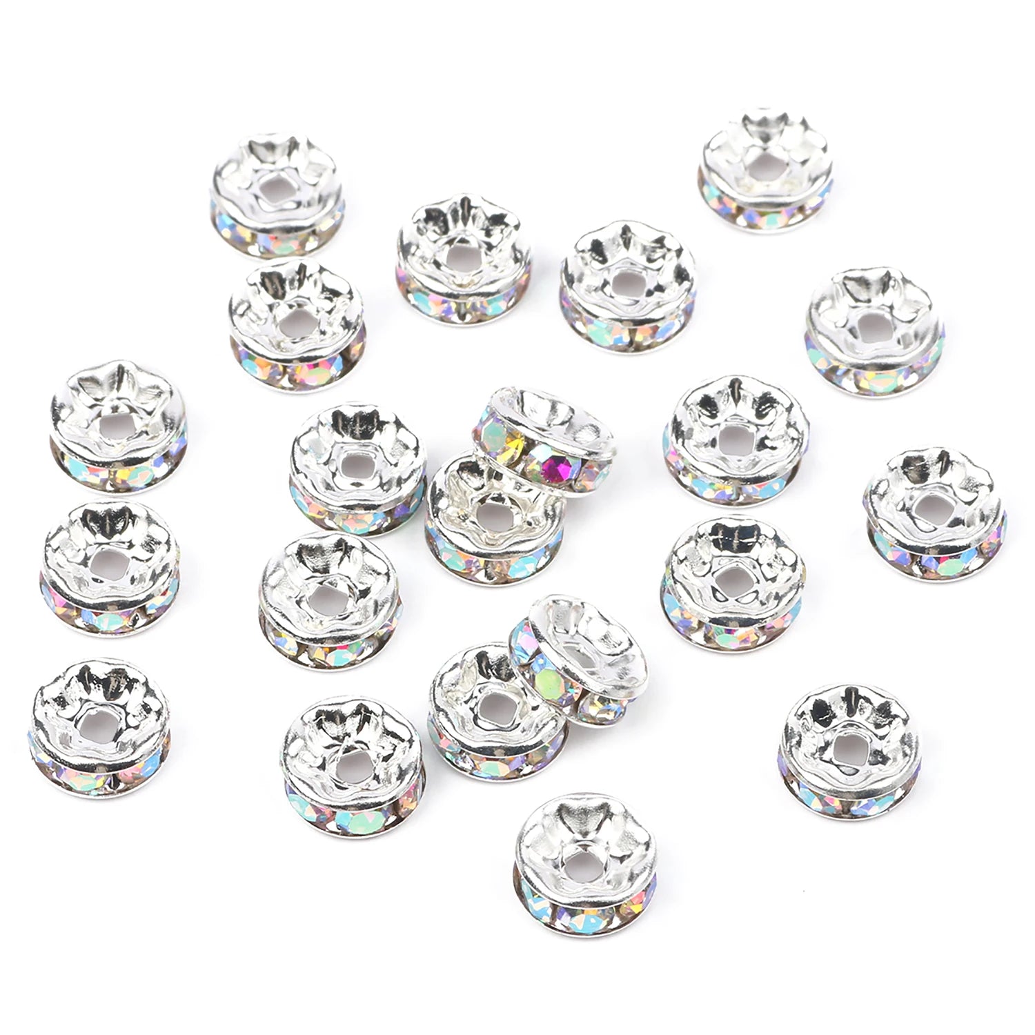 50pc/Lot 6mm 8mm 10mm AB Color  Rhinestone Ball Shape Loose Beads Metal Crystal Beads for Jewelry Making DIY Accessories