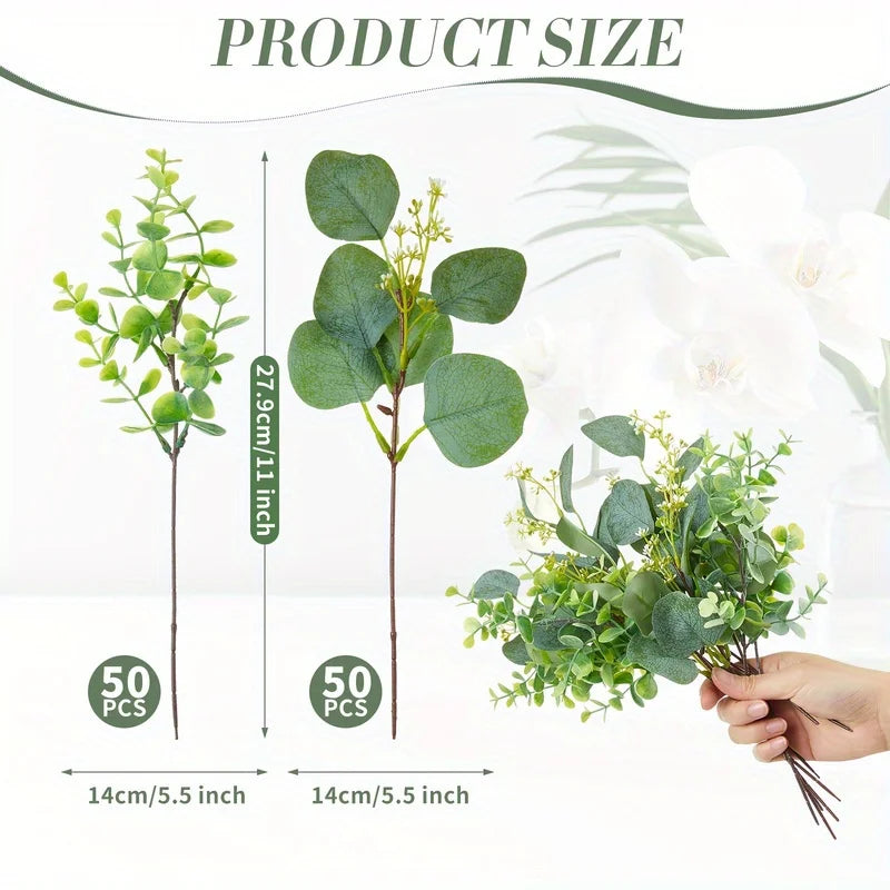 Artificial Eucalyptus Branches with White Seeds